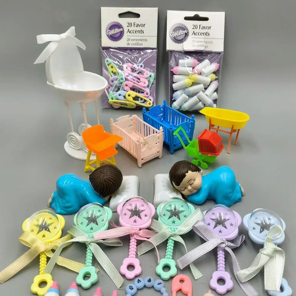 Huge Lot Wilton Baby Cake Toppers Favors Cradle Furniture Rattles Bottles Babies